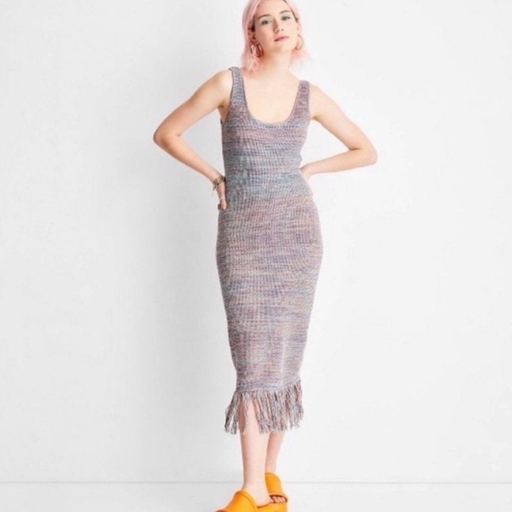 Future Collective Alani Noelle Knit Fringe Dress Size Medium